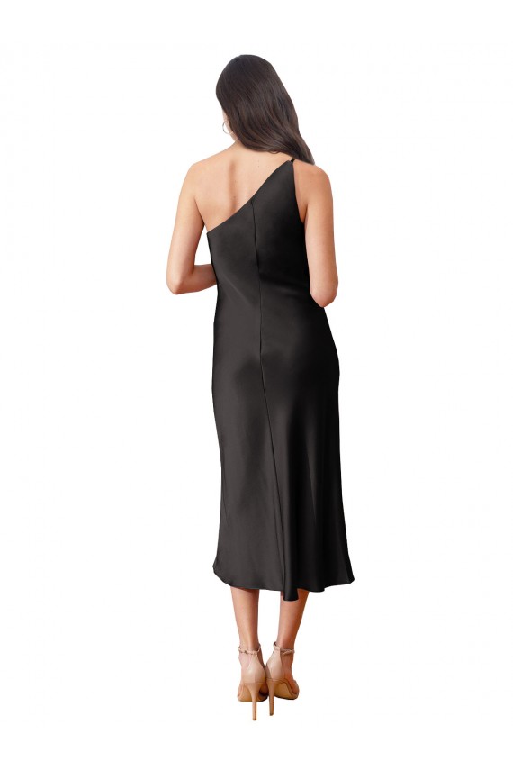 Buy Sleek One Shoulder Midi Length Short Cocktail Formal Stretch Satin Slip Bridesmaid Dress / Prom Dress UK