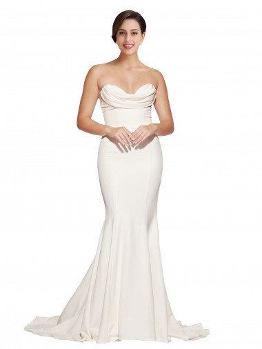Buy Strapless Cowl Neck Sweep Train Formal Stretch Satin Bridesmaid Dress / Prom Dress UK