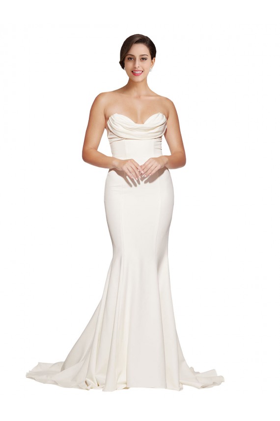 Buy Strapless Cowl Neck Sweep Train Formal Stretch Satin Bridesmaid Dress / Prom Dress UK