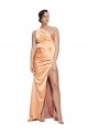 Buy One Shoulder Ruched Formal Stretch Satin Bridesmaid Dress / Prom Dress with Thigh High Split UK