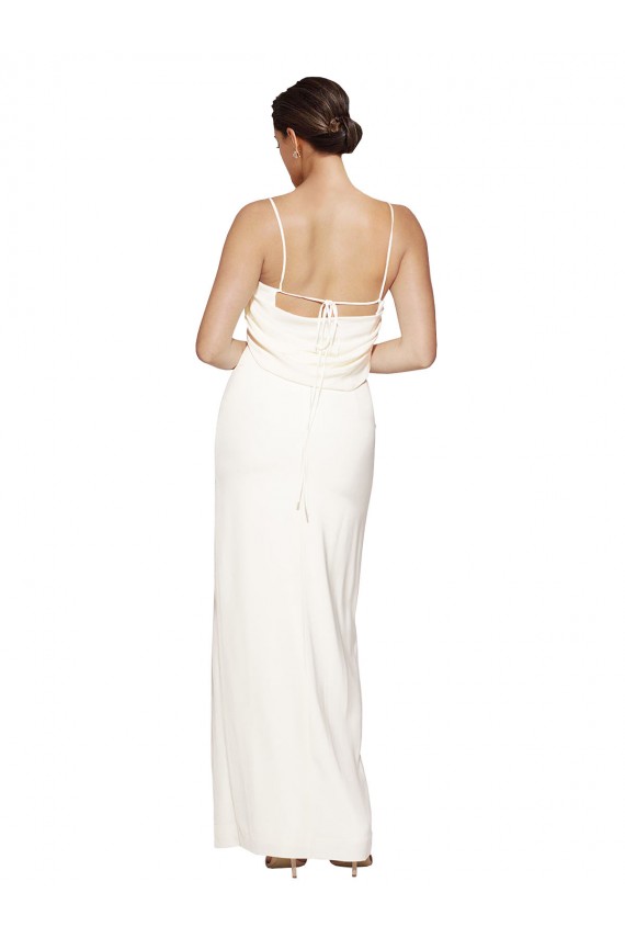 Buy High Neck Formal Stretch Satin Bridesmaid Dress / Prom Dress with Low Back and Side Slit UK