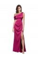 Buy Off the Shoulder Short Sleeves Formal Stretch Satin Bridesmaid Dress / Prom Dress with Side Slit UK