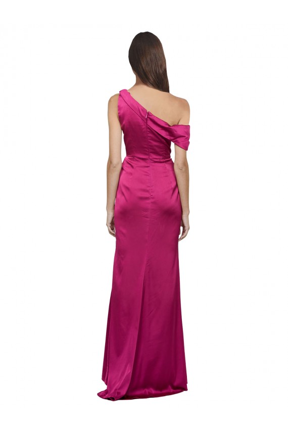 Buy Off the Shoulder Short Sleeves Formal Stretch Satin Bridesmaid Dress / Prom Dress with Side Slit UK