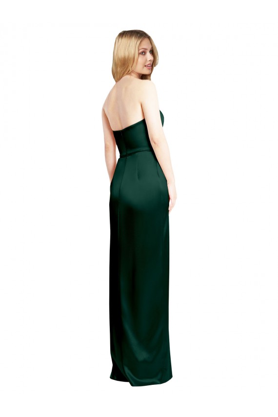 Buy Scooped Strapless Neckline Stretech Satin Bridesmaid Dress / Prom Dress with Side Slit UK