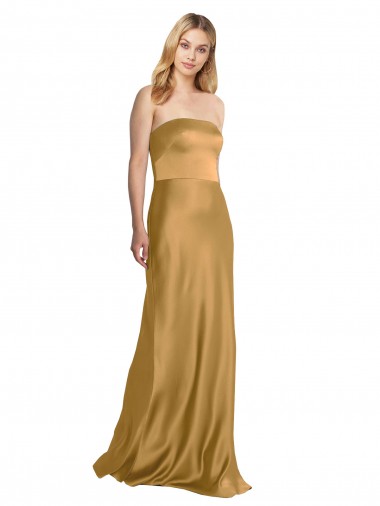 Buy Sleek Strapless Long A-Line Formal Stretch Satin Bridesmaid Dress / Prom Dress UK