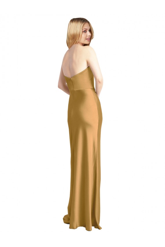 Buy Sleek Strapless Long A-Line Formal Stretch Satin Bridesmaid Dress / Prom Dress UK