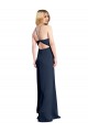 Buy Halter Neckline Long Formal Stretch Satin Bridesmaid Dress / Prom Dress with Strappy Back and Side Slit UK