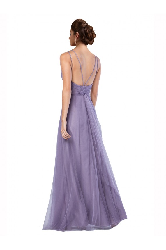 Buy Flowy A-Line Tulle Bridesmaid Dress with Double Straps and V-Neck UK