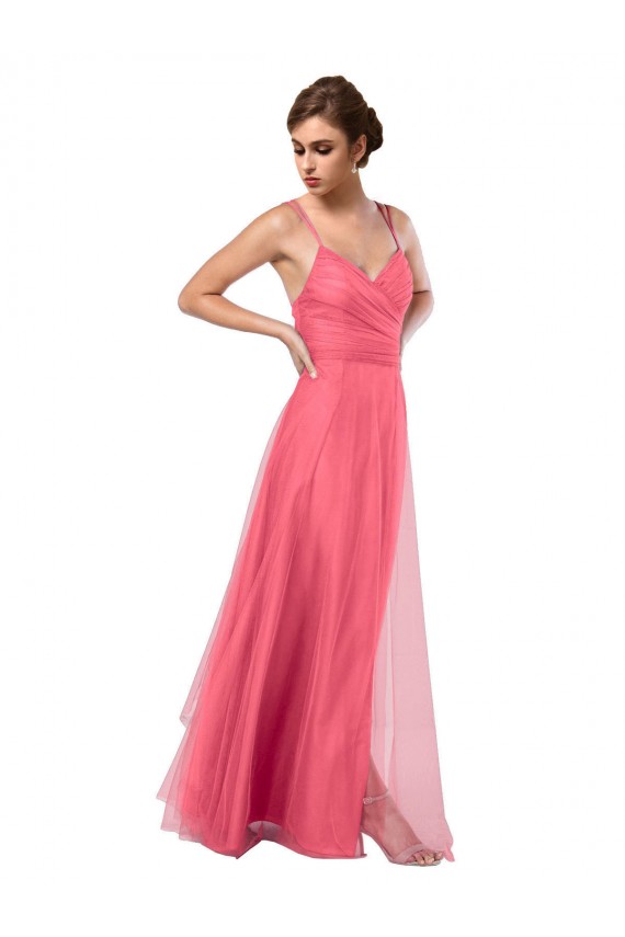 Buy Flowy A-Line Tulle Bridesmaid Dress with Double Straps and V-Neck UK