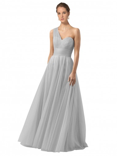 Buy Floor Length Tulle Bridesmaid Dress with Shirred One Shoulder Bodice UK
