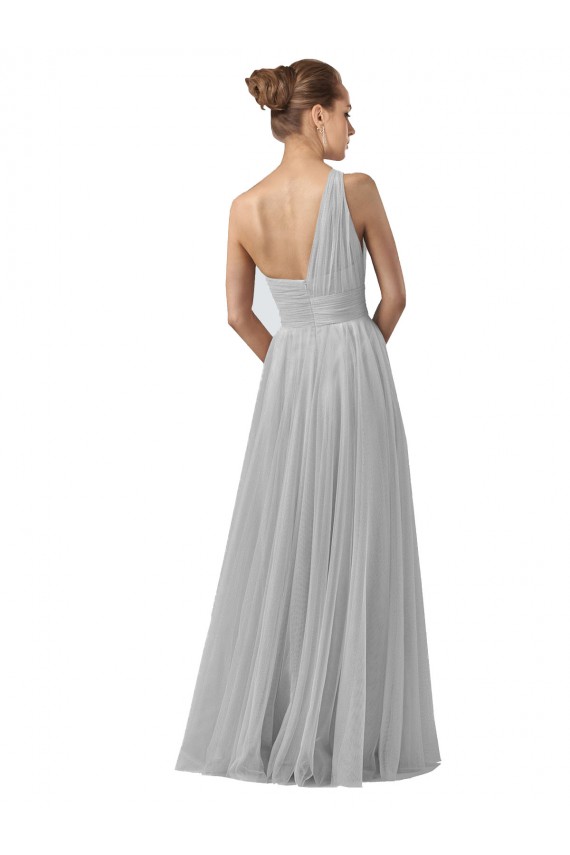 Buy Floor Length Tulle Bridesmaid Dress with Shirred One Shoulder Bodice UK