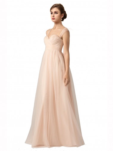 Buy Illusion Sleeves Tulle Bridesmaid Dress with Shirred Bodice and Sweetheart Neckline UK