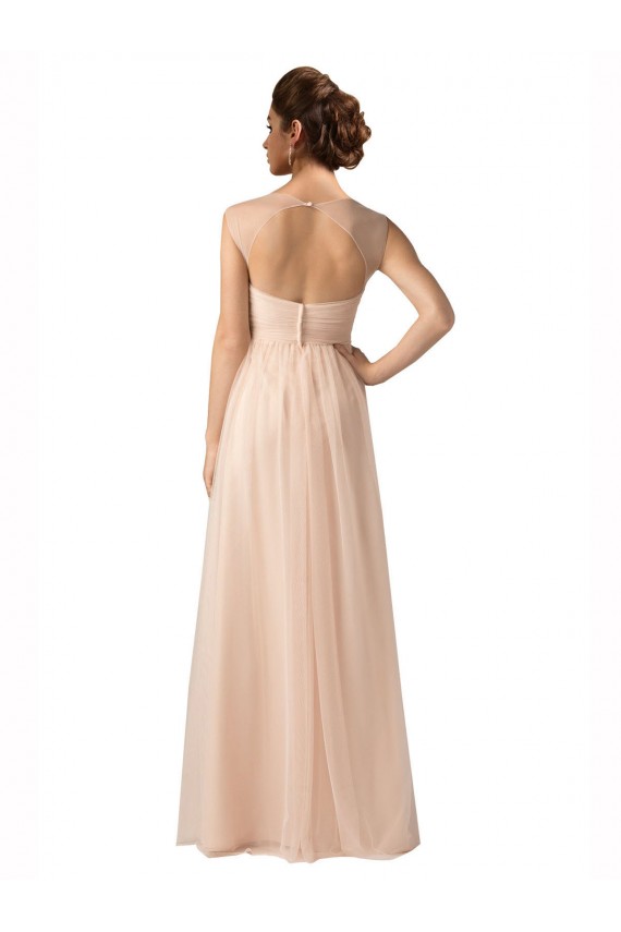 Buy Illusion Sleeves Tulle Bridesmaid Dress with Shirred Bodice and Sweetheart Neckline UK