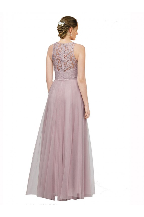 Buy High Neck Long Tulle Bridesmaid Dress with Lace Bodice UK