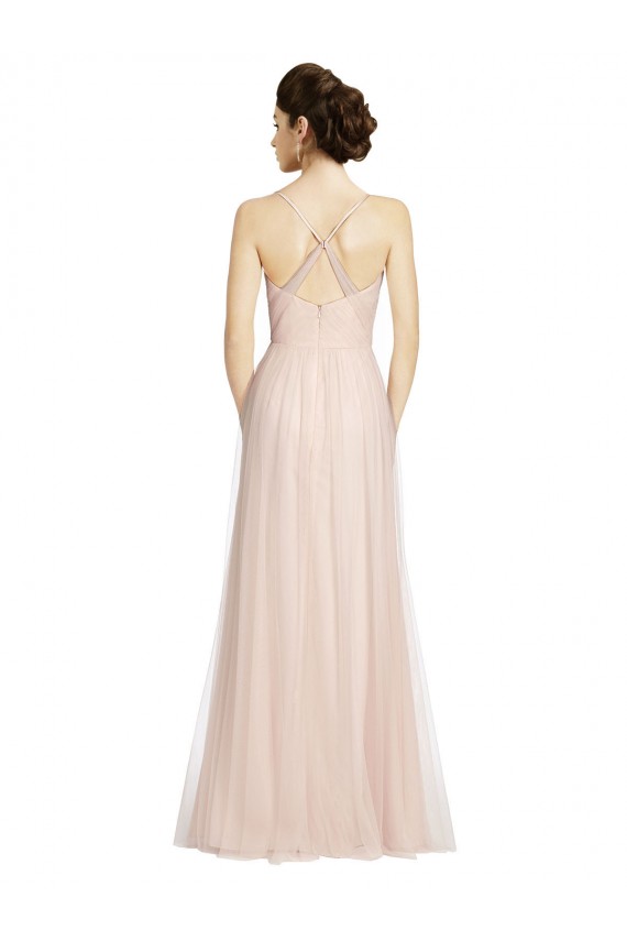 Buy Long Draped Back A-Line Tulle Bridesmaid Dress with Pleated Bodice UK