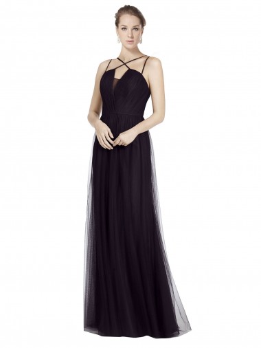 Buy High Neck Long A-Line Tulle Bridesmaid Dress UK