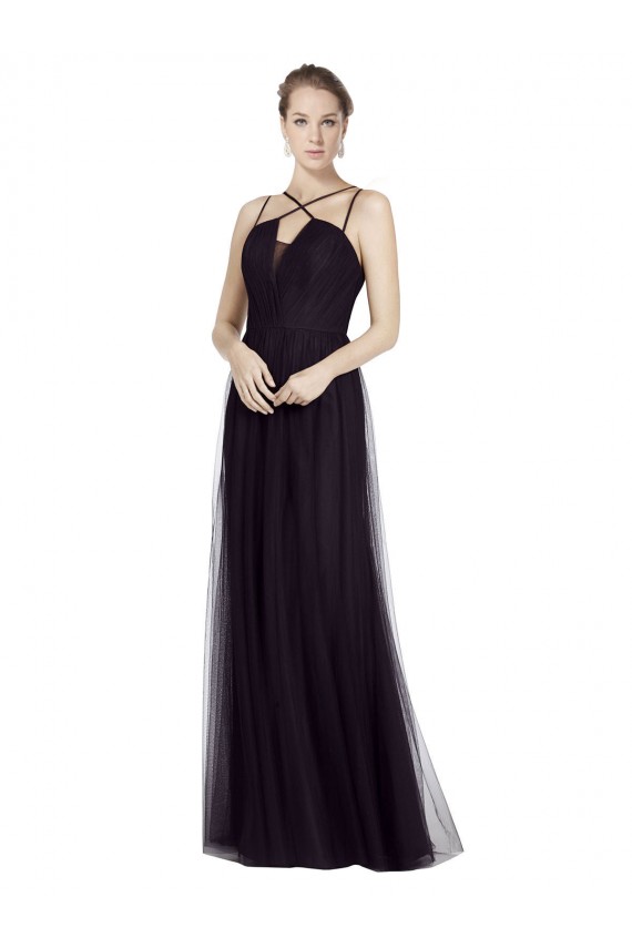 Buy High Neck Long A-Line Tulle Bridesmaid Dress UK