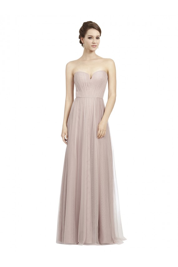 Buy Long Strapless Tulle Bridesmaid Dress with Pleated Bodice UK