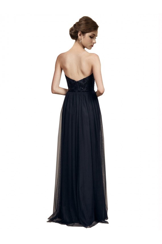 Buy Strapless Sequined Lace Long Bridesmaid Dress with Pleats UK