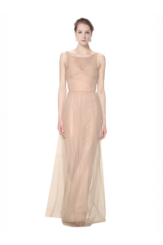 Buy Long Tulle Bridesmaid Dress with Illusion Neck UK