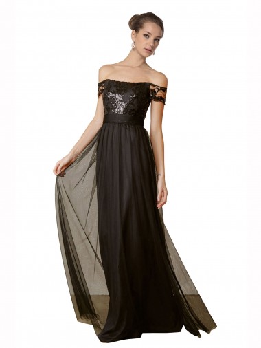 Buy Off The Shoulder Sequined Lace Tulle Bridesmaid Dress UK