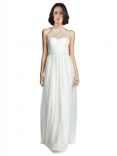 Buy High Neckline Long Tulle Bridesmaid Dress with Illusion Front UK