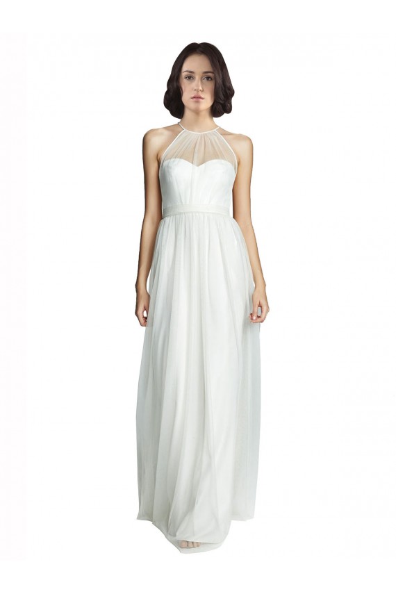 Buy High Neckline Long Tulle Bridesmaid Dress with Illusion Front UK