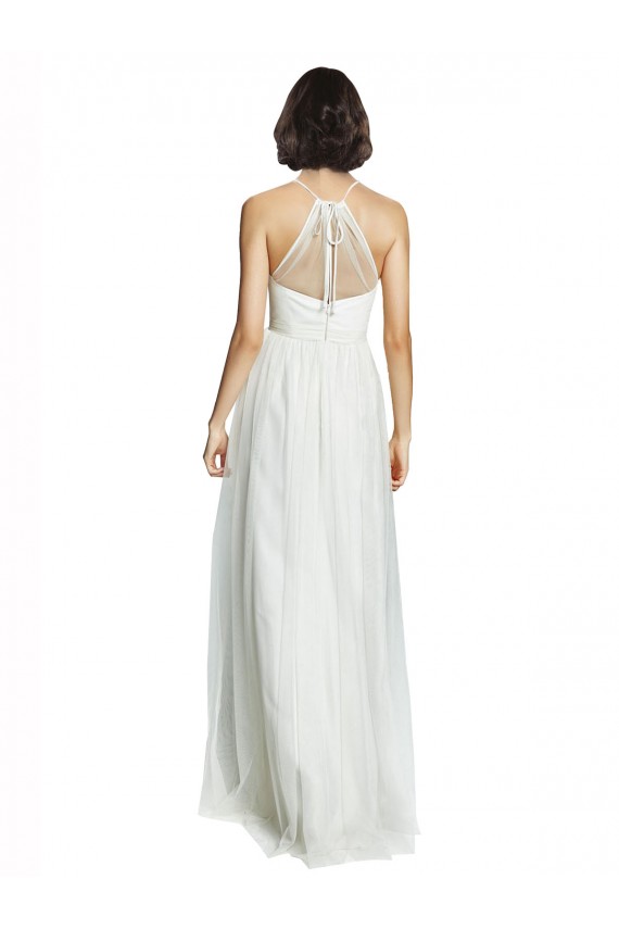 Buy High Neckline Long Tulle Bridesmaid Dress with Illusion Front UK