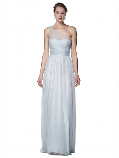 Buy One Shoulder Illusion Tulle Bridesmaid Dress with Knot Detail UK