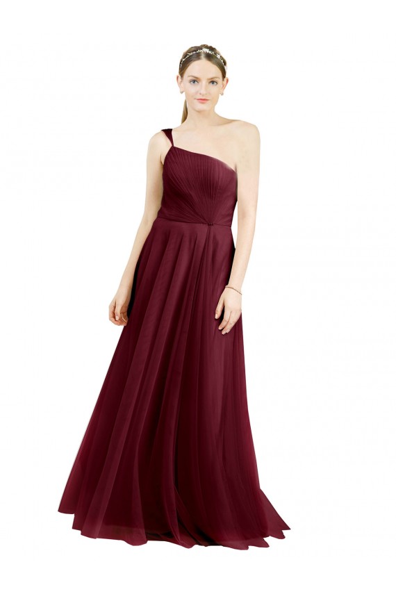 Buy One Shoulder Floor Length Long Tulle Bridesmaid Dress UK