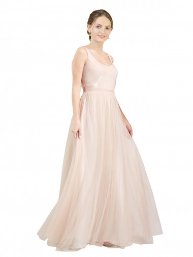 Buy Scooped Neckline Long Tulle Bridesmaid Dress with Open Back UK