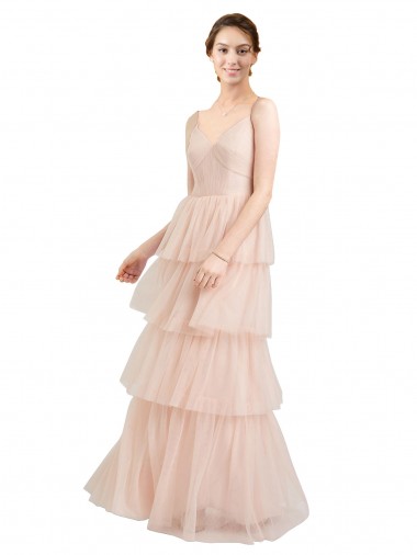 Buy V-Neck A-Line Layered Long Tulle Bridesmaid Dress UK