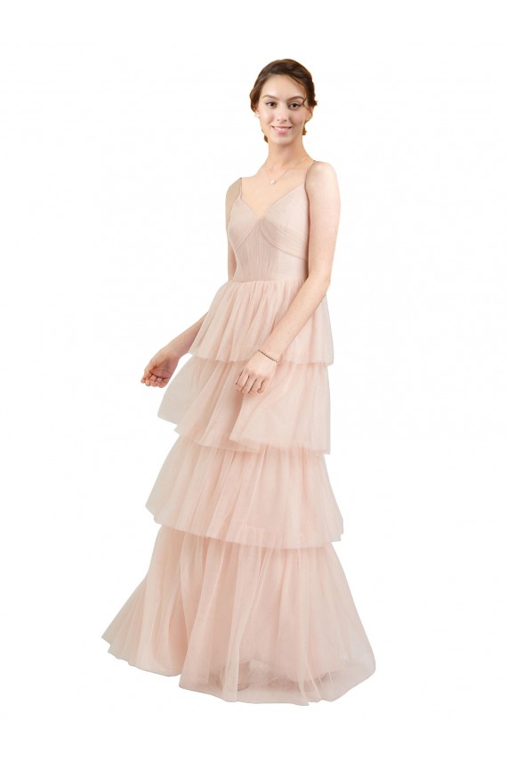 Buy V-Neck A-Line Layered Long Tulle Bridesmaid Dress UK