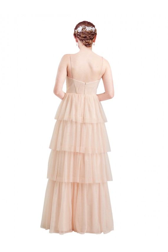 Buy V-Neck A-Line Layered Long Tulle Bridesmaid Dress UK