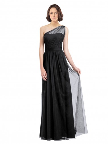 Buy Ruched Long Soft Tulle Bridesmaid Dress with Sheer Netting Shoulder Strap UK