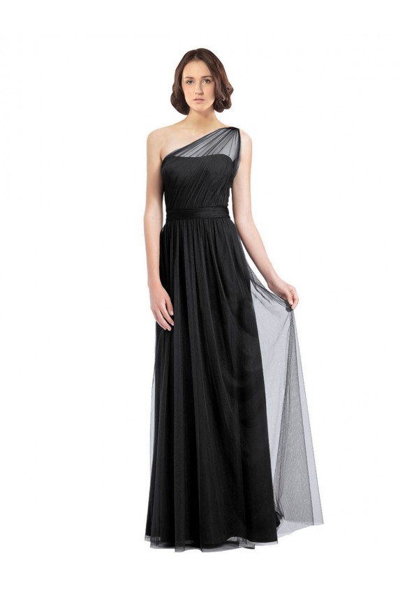 Buy Ruched Long Soft Tulle Bridesmaid Dress with Sheer Netting Shoulder Strap UK