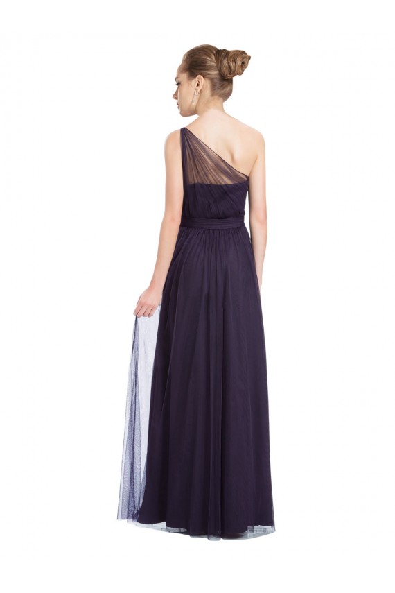 Buy Ruched Long Soft Tulle Bridesmaid Dress with Sheer Netting Shoulder Strap UK