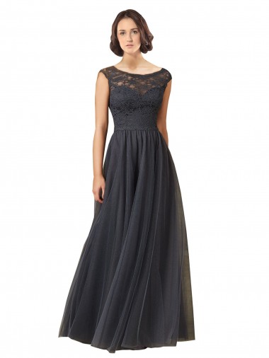 Buy Long Bateau Tulle Bridesmaid Dress with Lace Bodice UK