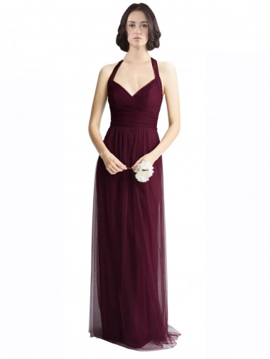 Buy Long Tulle Bridesmaid Dress with Criss-Cross Bodice and Self Straps UK