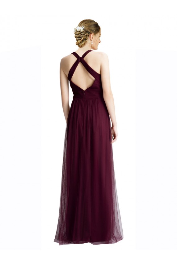 Buy Long Tulle Bridesmaid Dress with Criss-Cross Bodice and Self Straps UK