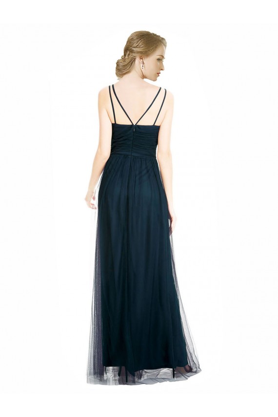 Buy Full Length Long Tulle Bridesmaid Dress with V-Neck Criss-Cross Ruched Top UK