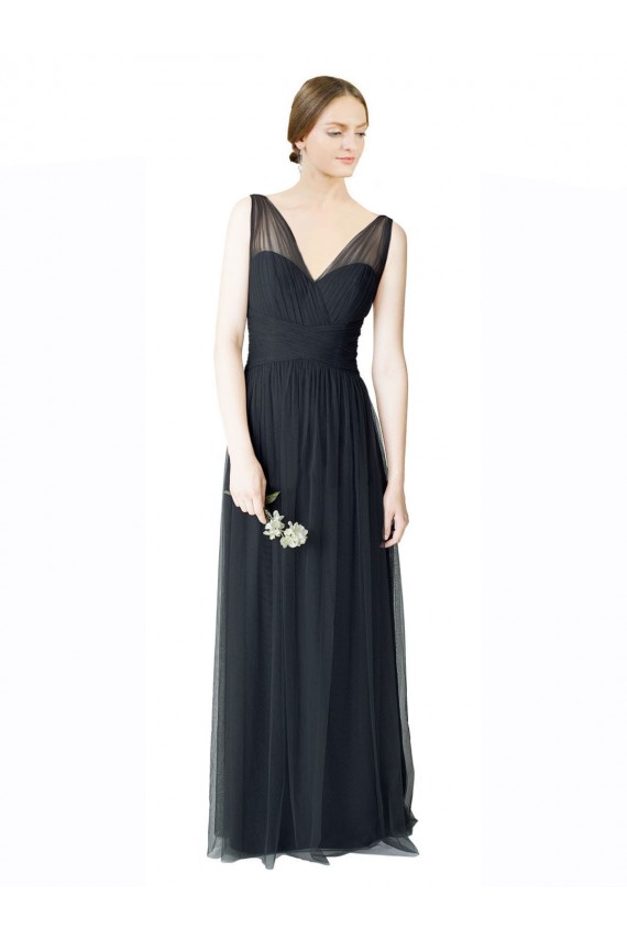 Buy Long Tulle Bridesmaid Dress with Illusion Shoulder Straps and V-Back UK