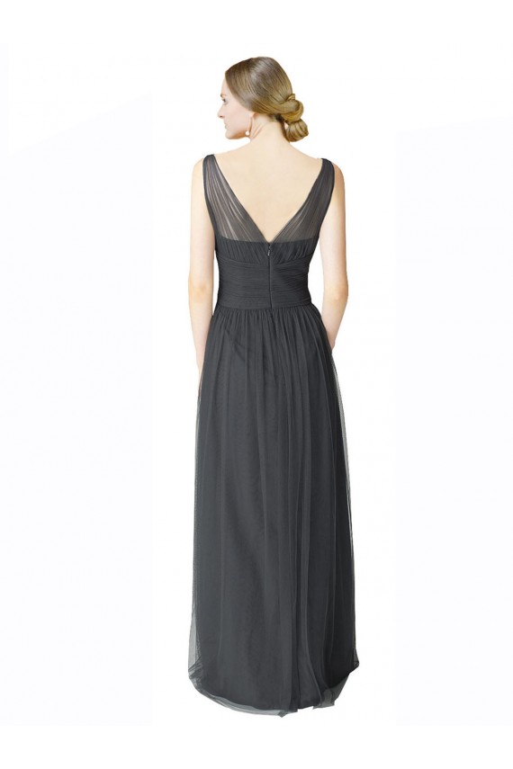 Buy Long Tulle Bridesmaid Dress with Illusion Shoulder Straps and V-Back UK