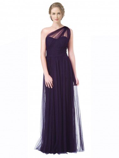 Buy One Shoulder Long Tulle Bridesmaid Gown with Sheer Netting Strap UK