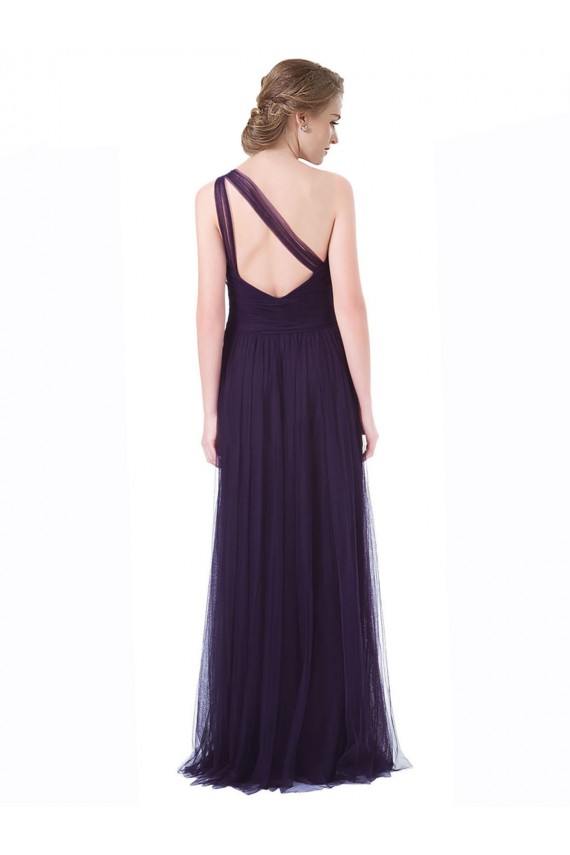 Buy One Shoulder Long Tulle Bridesmaid Gown with Sheer Netting Strap UK