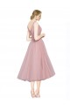 Buy Short Tea Length Wide Strap Plunge Cross Over Neckline Tulle Cocktail Bridesmaid Dress UK