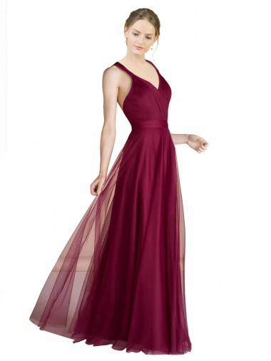 Buy Long Sweetheart Tulle Bridesmaid Dress with Straps and Criss Cross Back UK