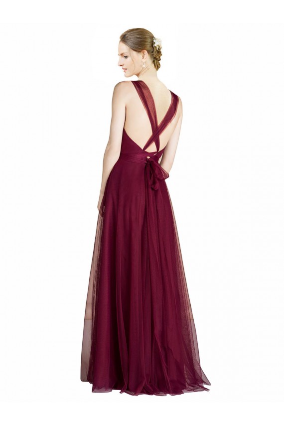 Buy Long Sweetheart Tulle Bridesmaid Dress with Straps and Criss Cross Back UK