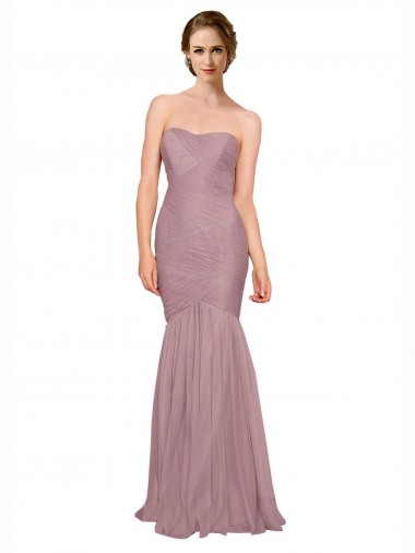 Buy Mermaid Strapless Tulle Bridesmaid Dress with All Over Pleats UK