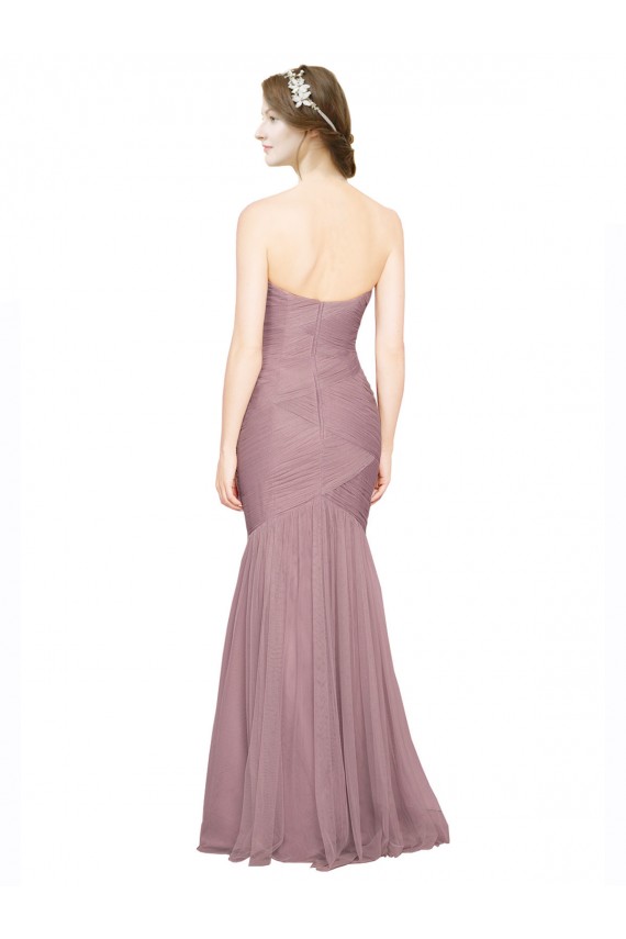 Buy Mermaid Strapless Tulle Bridesmaid Dress with All Over Pleats UK